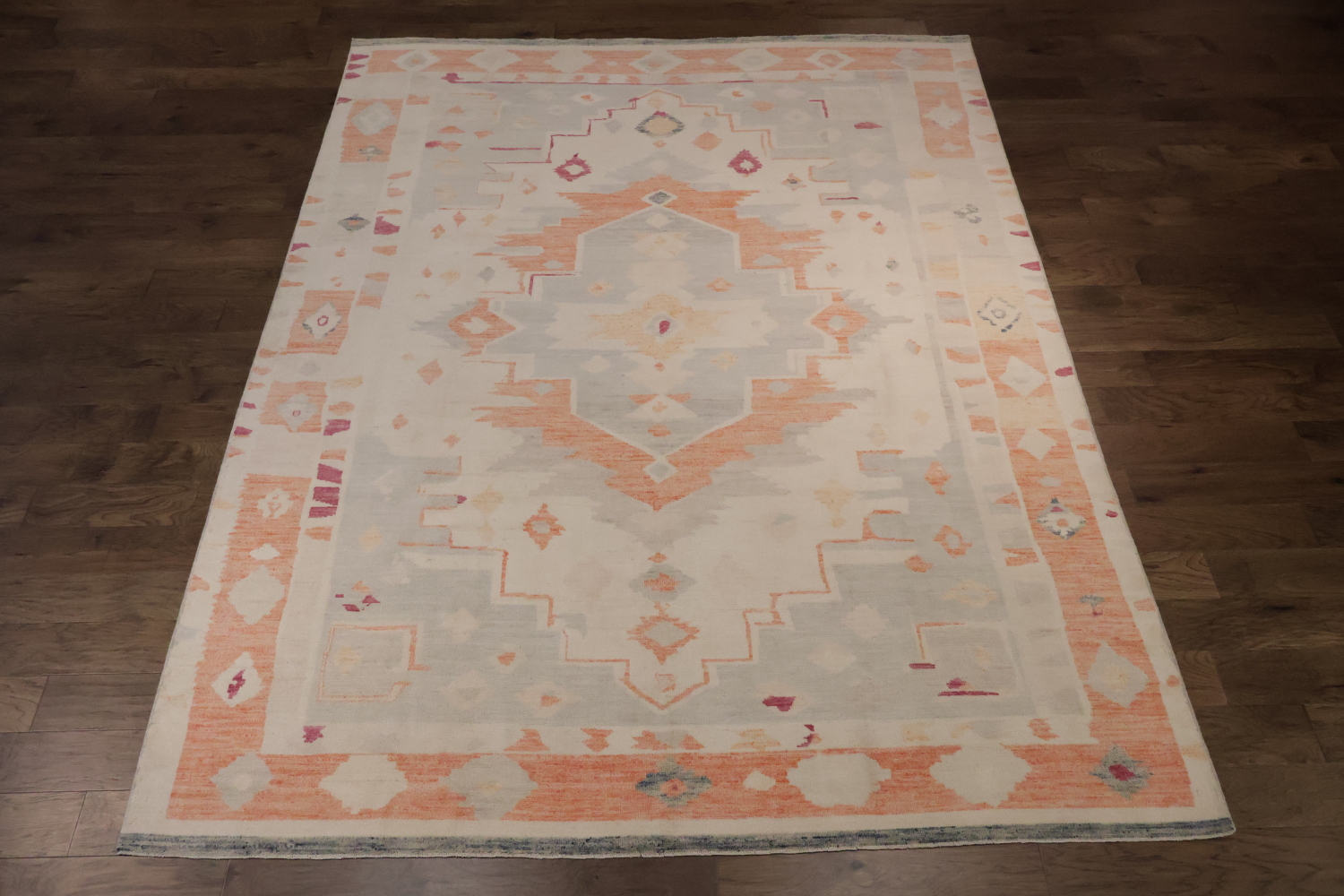 Muted Decorative Ivory Traditional Oushak Geometric Wool Area Rug 9x12