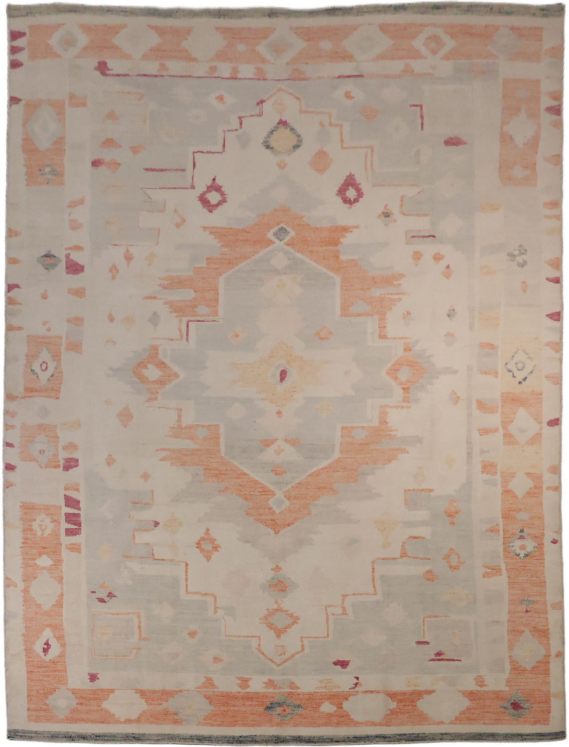Muted Decorative Ivory Traditional Oushak Geometric Wool Area Rug 9x12