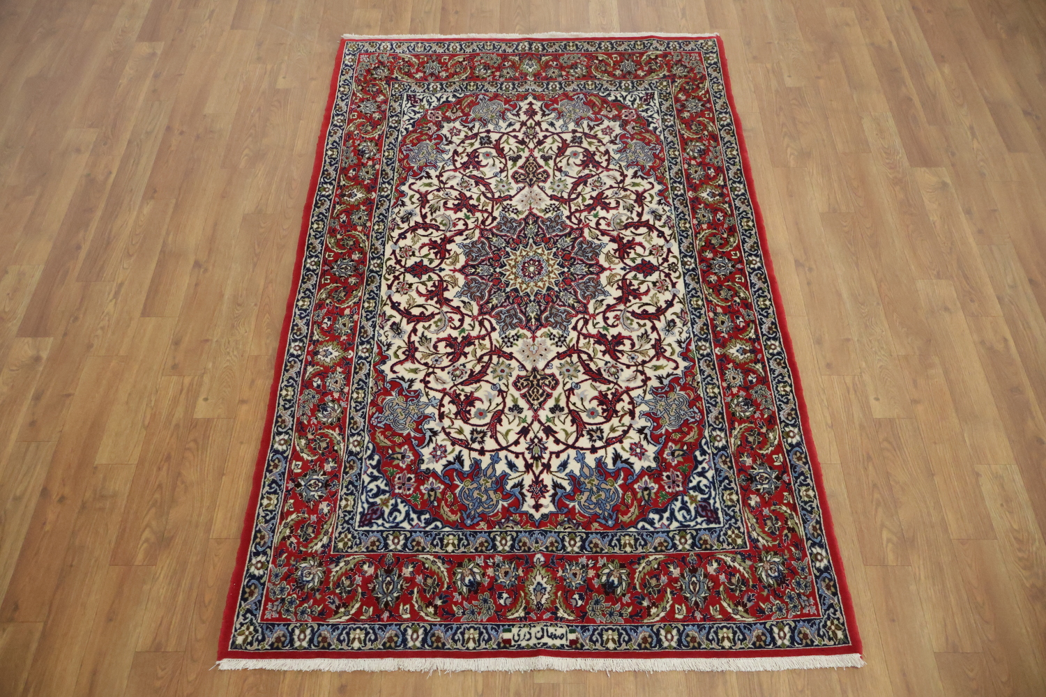 Extra Fine! Signed Vegetables Dye Floral Persian Isfahan Wool Rug 4x6