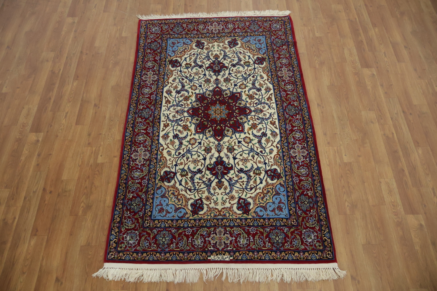 Extra Fine Signed Vegetable Dye Wool Persian Isfahan Floral Rug 4x6