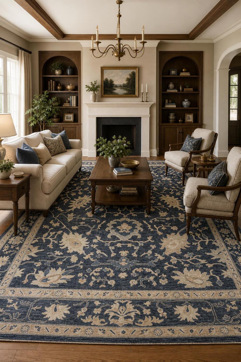 Blue All Over Floral Handcrafted Wool  Rug with Timeless Floral Design 10x14
