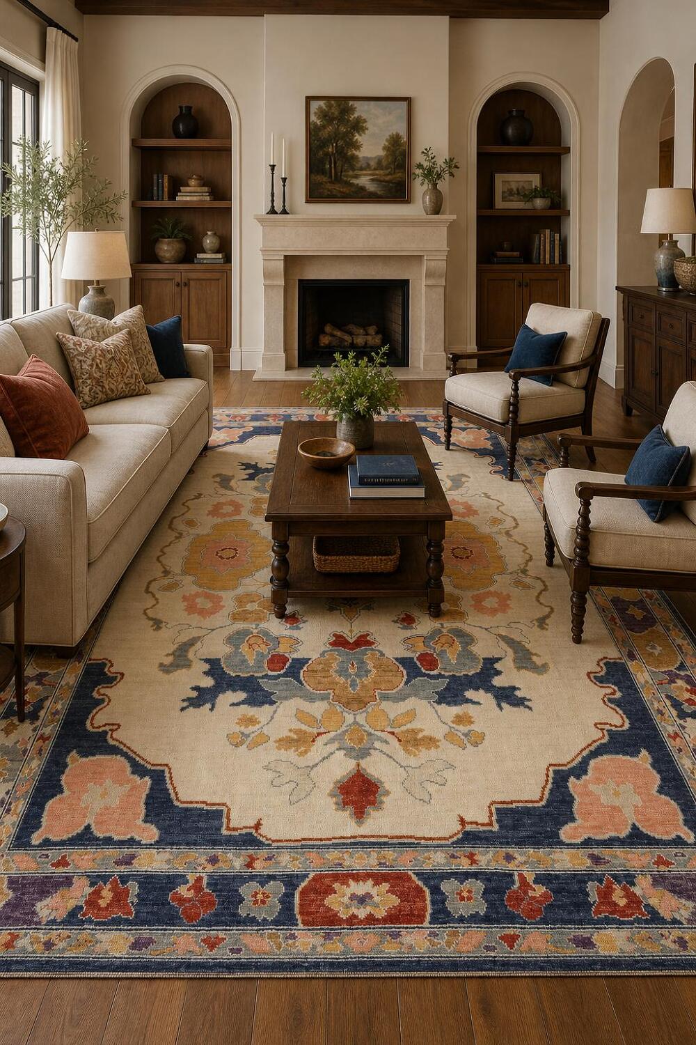 OUTSTANDING! Ivory Vegetable Dye Wool Rug for Elegant Living Room Decor 8x10