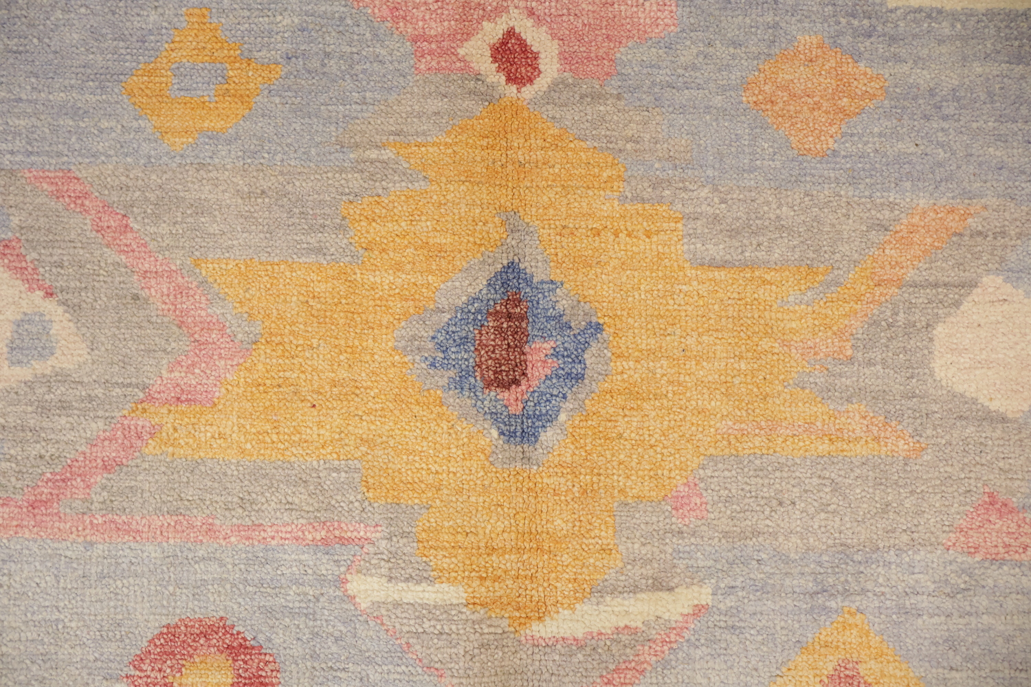 Rare! Colorful Oriental-Inspired Ivory Geometric Wool Oushak Rug  9x12
