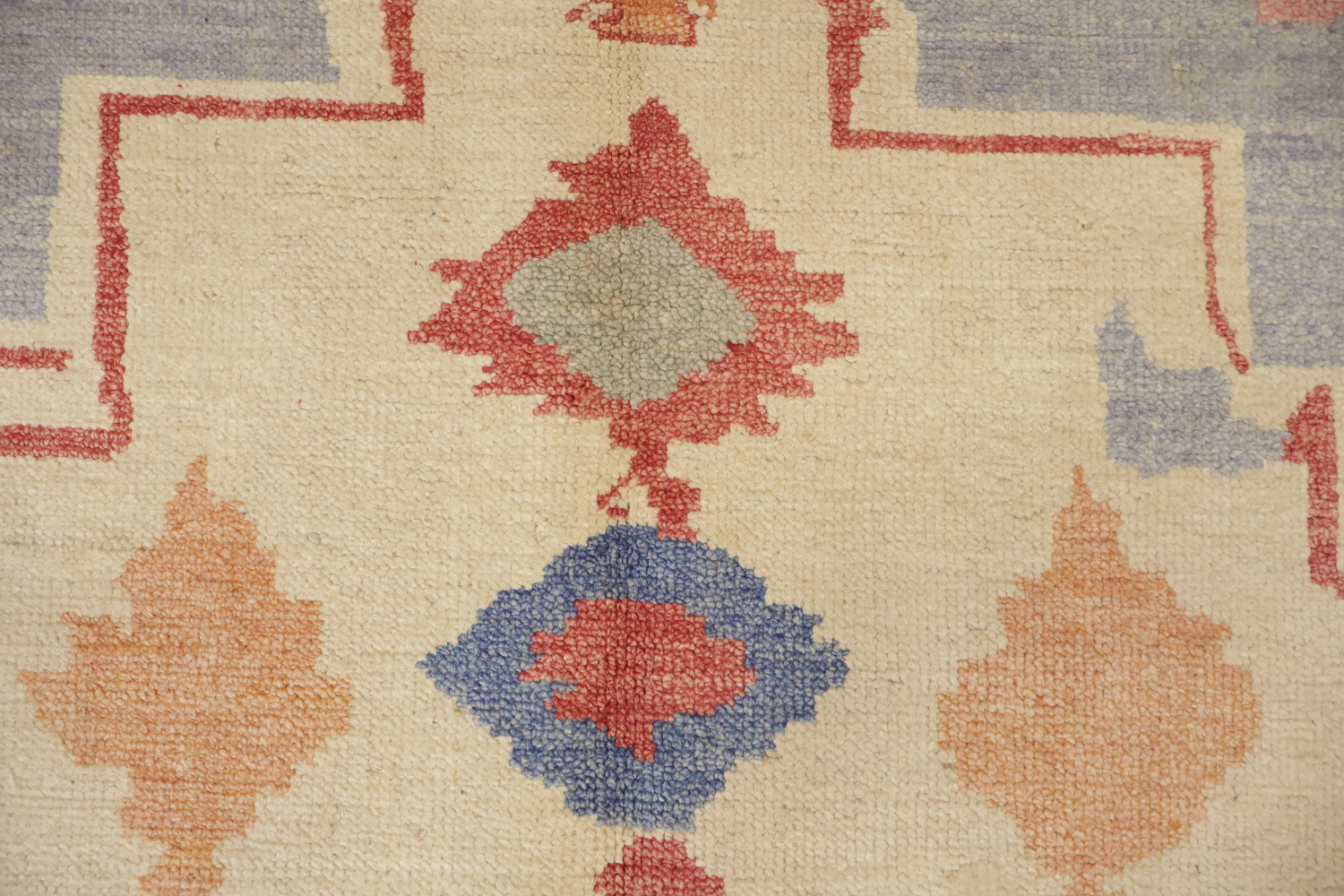 Rare! Colorful Oriental-Inspired Ivory Geometric Wool Oushak Rug  9x12