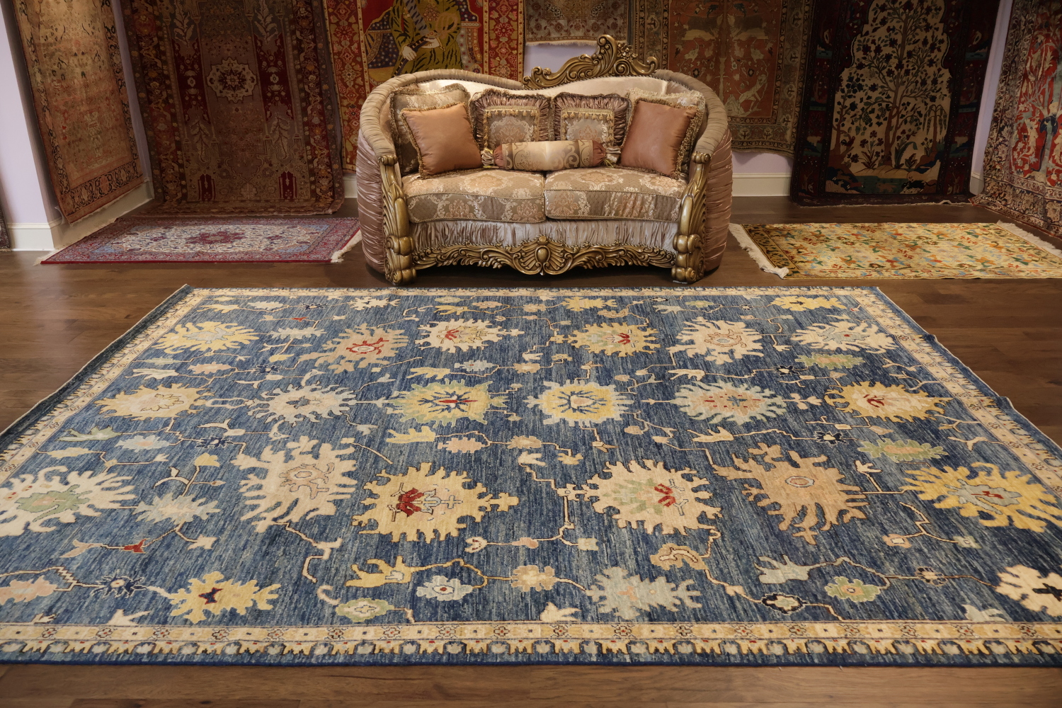All Over Blue Oriental Traditional Oushak Area Wool Rug 9x12