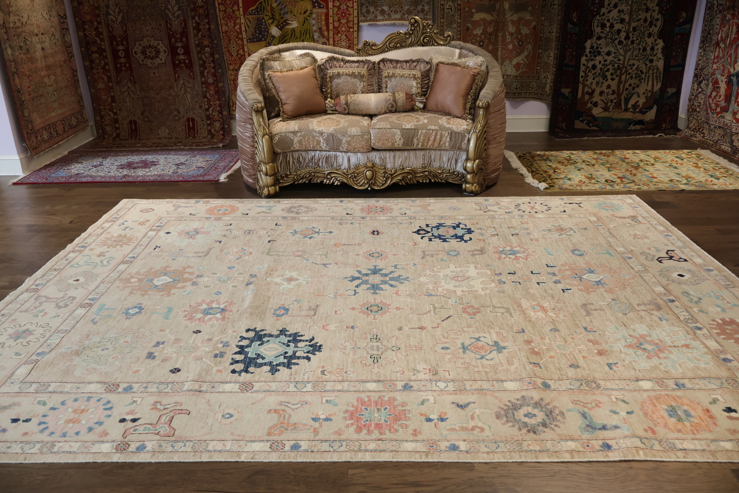 All Overt Muted Pink Traditional Traditional Oushak Wool Area Rug 9x12