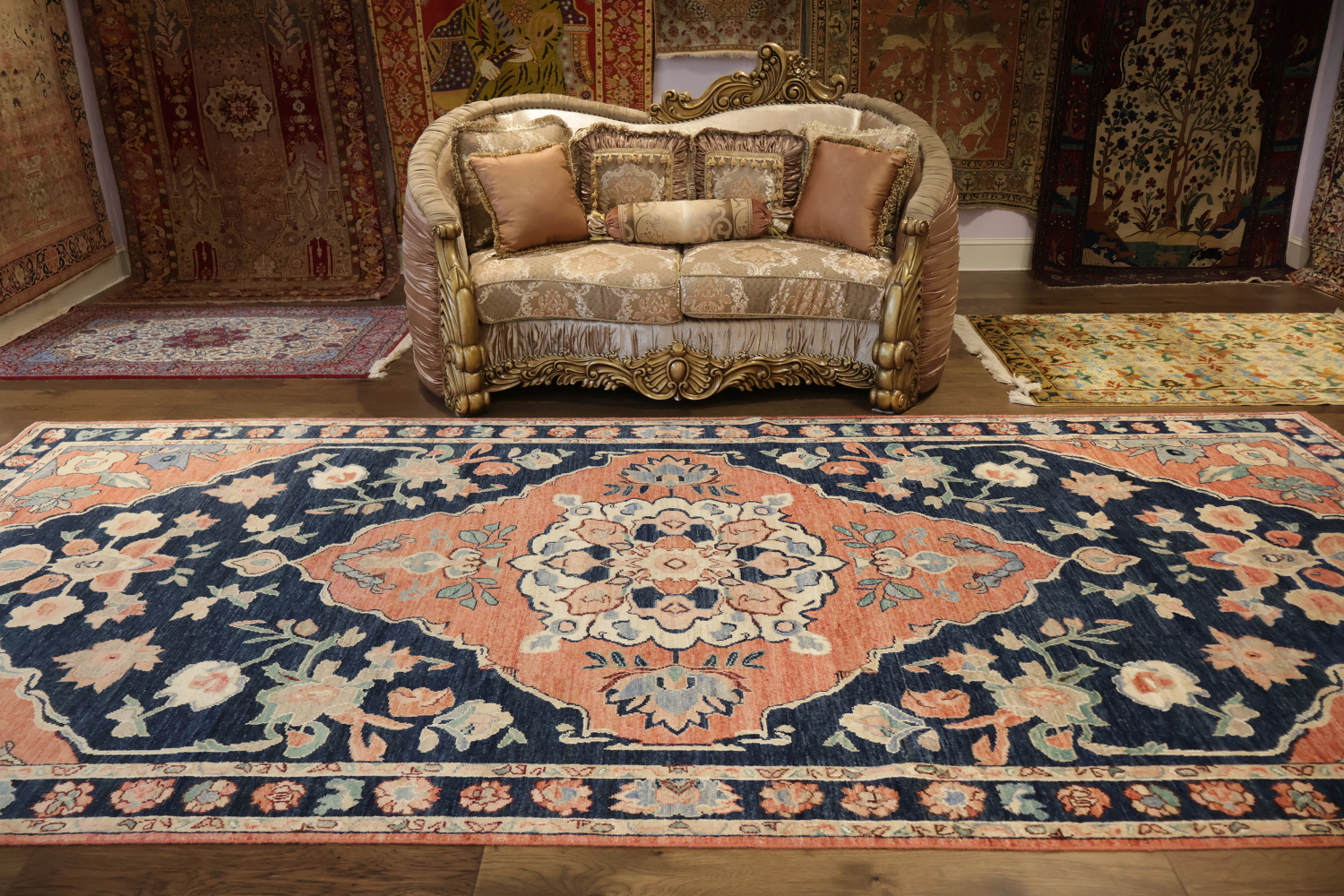 RARE! Blue Wool Floral Oriental Traditional Oushak Area Rug 7x15