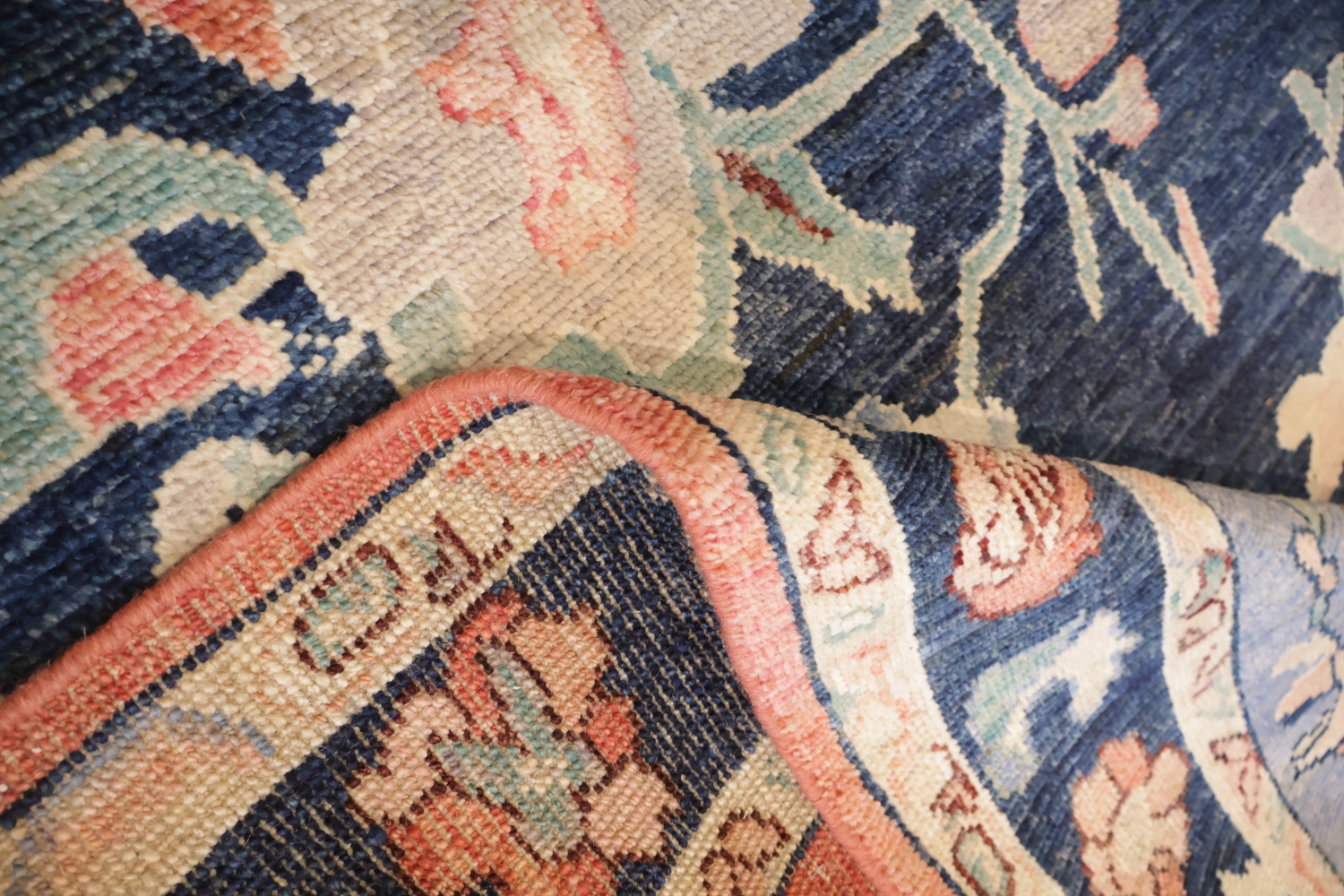 RARE! Blue Wool Floral Oriental Traditional Oushak Area Rug 7x15