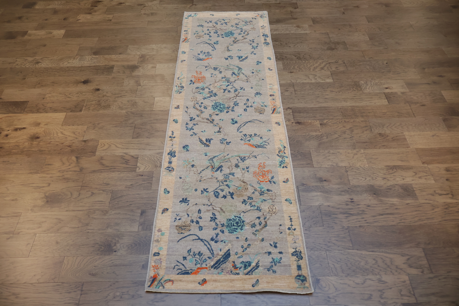 Rare Vegetable Dye Wool Oushak Turkish Runner Rug 3x11