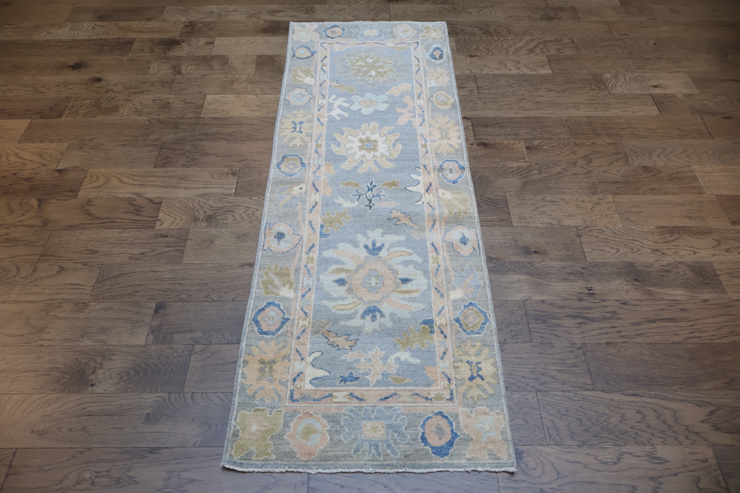 Vegetable Dye Wool Oushak Turkish Runner Rug 3x8