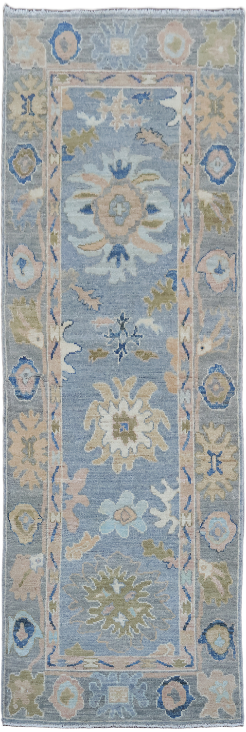 Vegetable Dye Wool Oushak Turkish Runner Rug 3x8