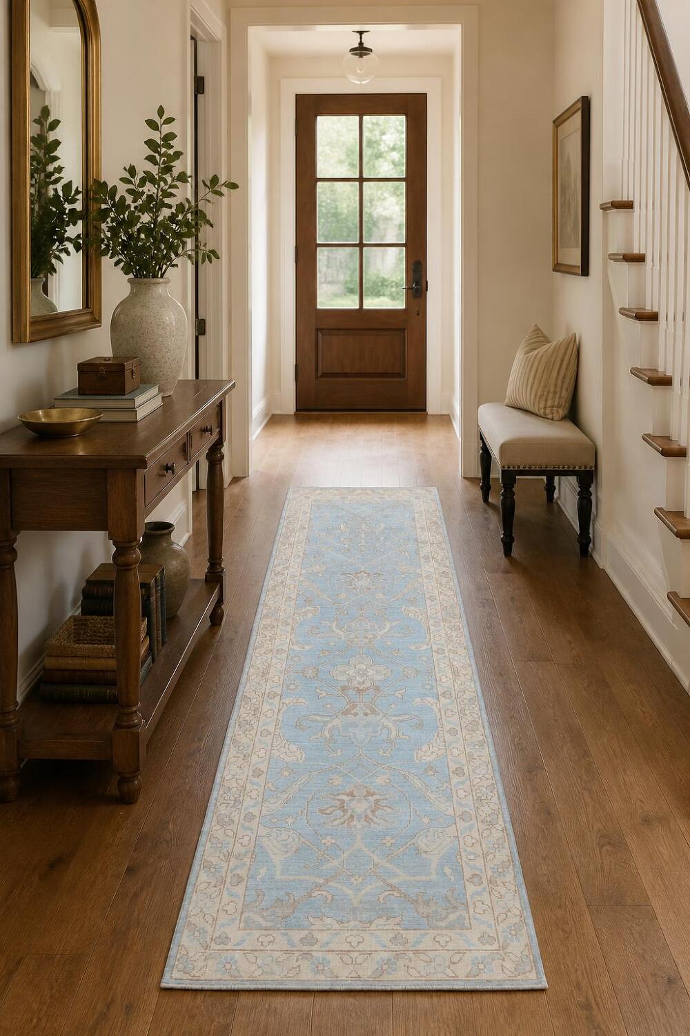 Must See! Blue Oriental Oushak Turkish Runner Wool Rug 3x10