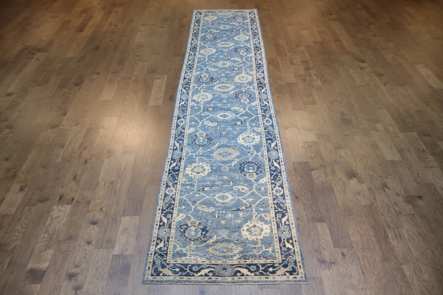 Outstanding! Blue Vegetable Dye Wool Oriental Oushak Turkish Runner Rug 4x19