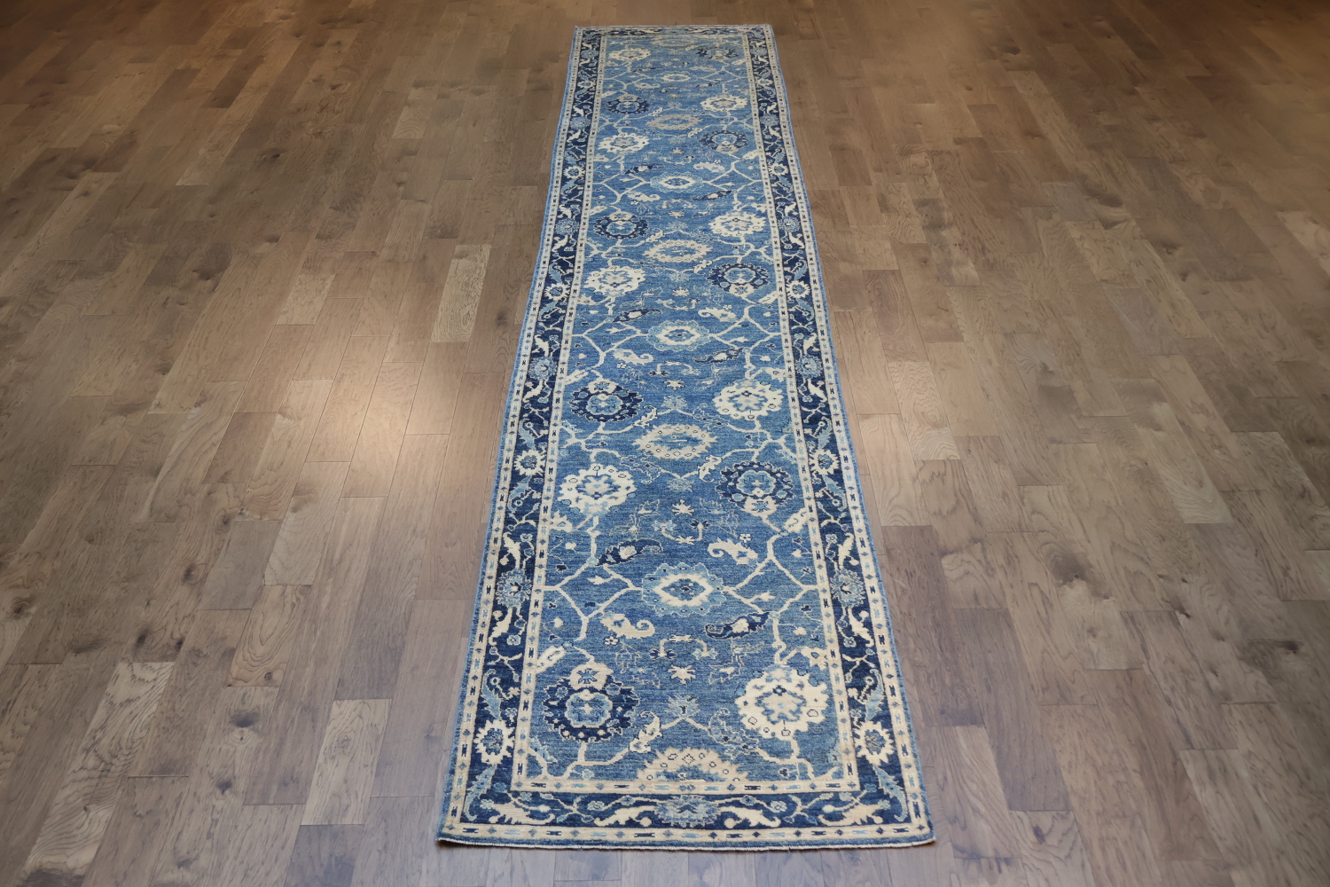 Outstanding! Blue Vegetable Dye Wool Oriental Oushak Turkish Runner Rug 4x19