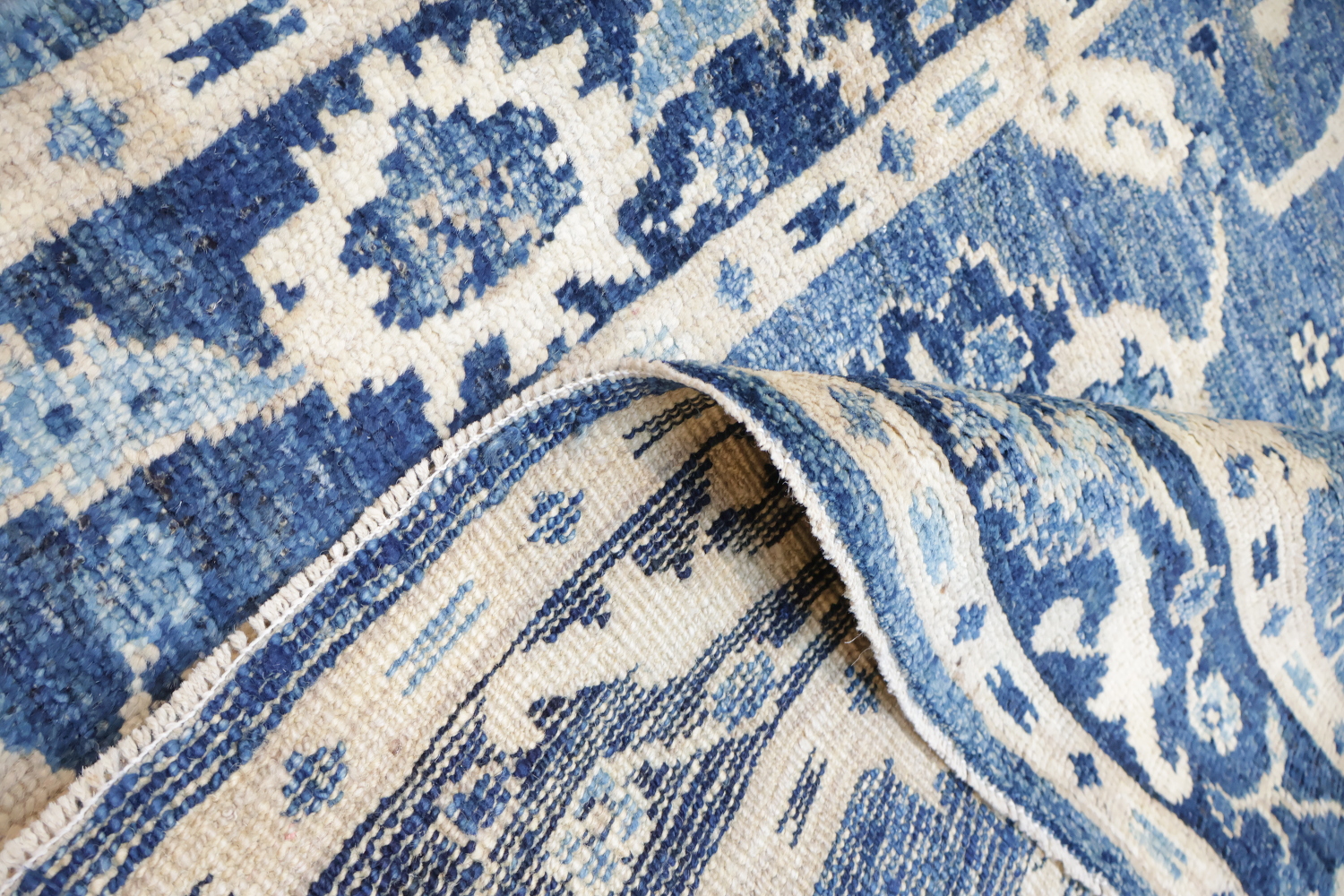 Outstanding! Blue Vegetable Dye Wool Oriental Oushak Turkish Runner Rug 4x19