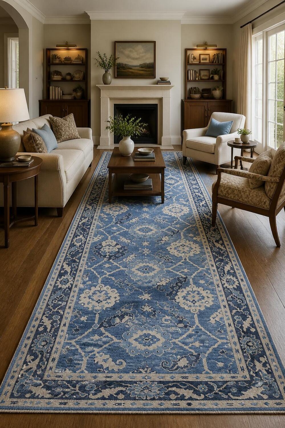Outstanding! Blue Vegetable Dye Wool Oriental Oushak Turkish Runner Rug 4x19