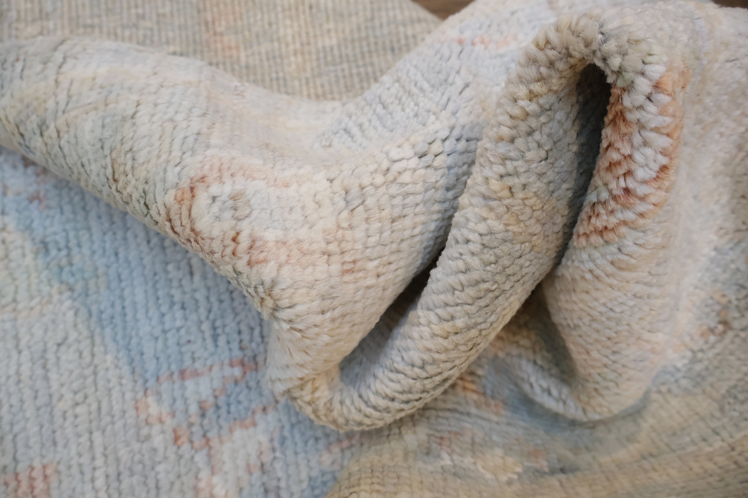 Blue Palace Size Vegetable Dye Wool Oushak Turkish Runner Rug 3x20