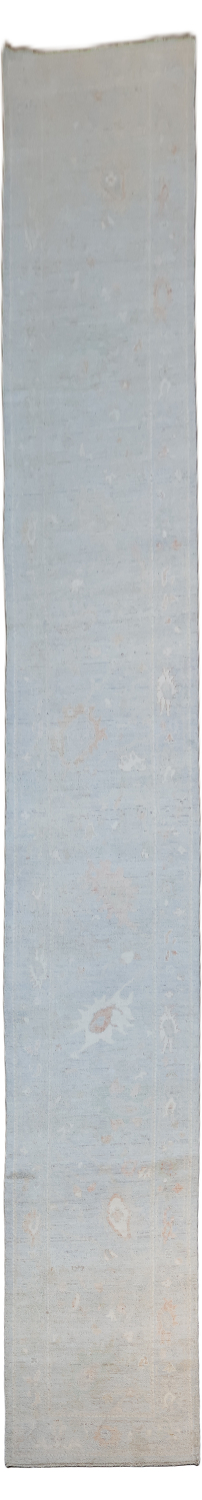Blue Palace Size Vegetable Dye Wool Oushak Turkish Runner Rug 3x20