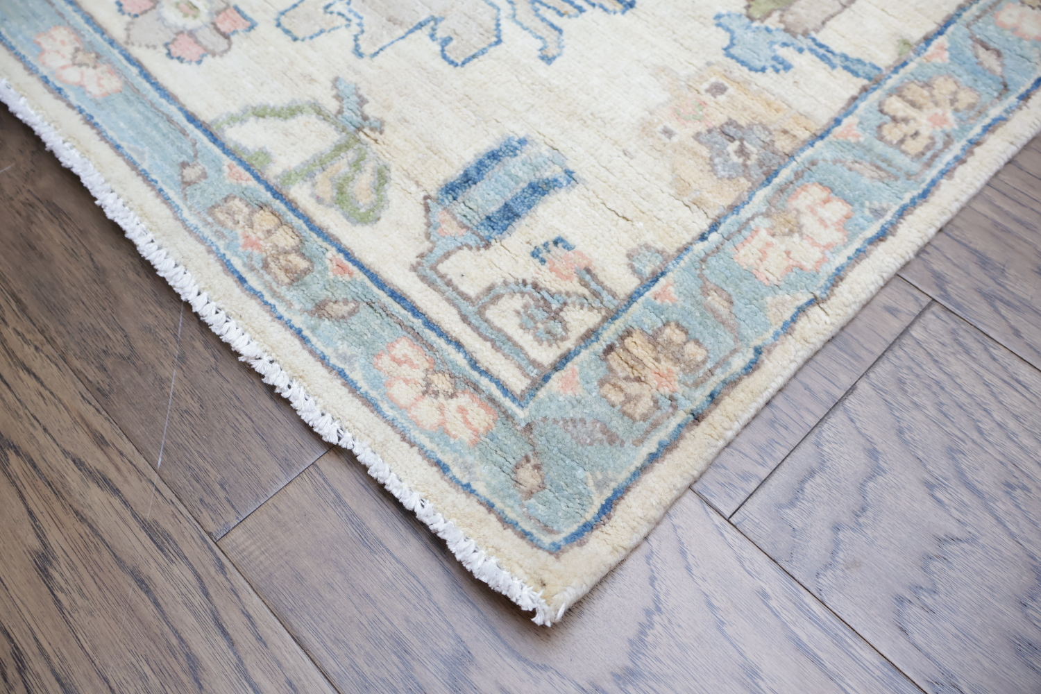 Geometric Avery Vegetable Dye Wool Oushak Turkish Runner Rug 3x8