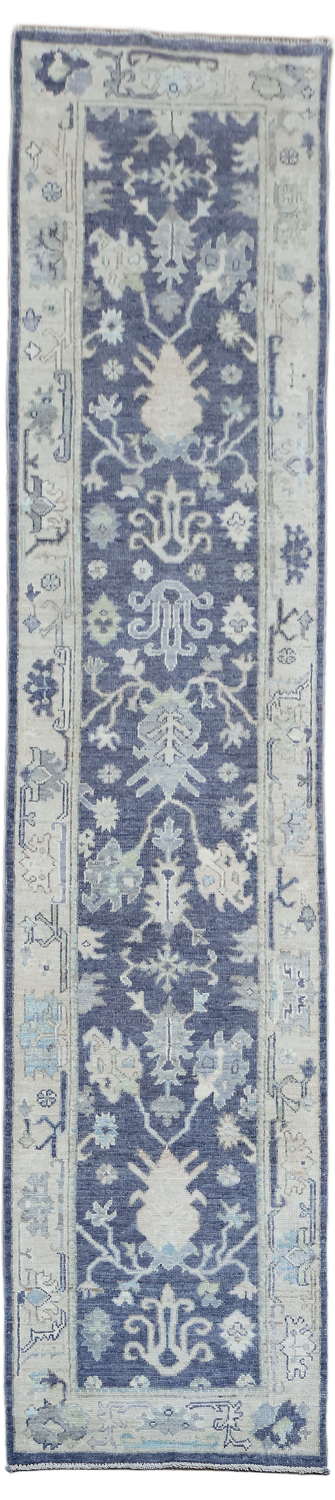 Muted Purple Oushak Turkish Vegetable Dye Wool Runner Rug 3x11