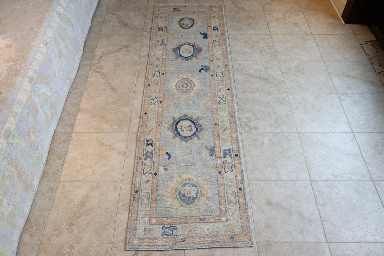 Floral Grey Vegetable Dye Wool Oushak Turkish Runner Rug 3x10