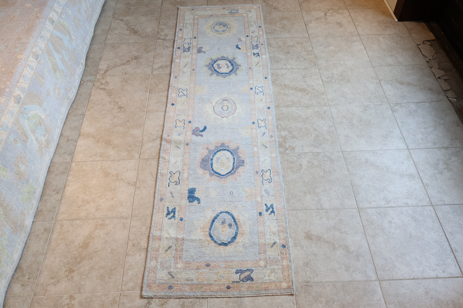 Floral Grey Vegetable Dye Wool Oushak Turkish Runner Rug 3x10