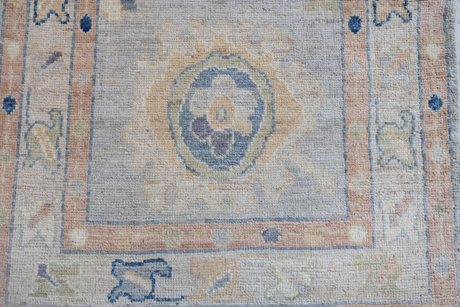 Floral Grey Vegetable Dye Wool Oushak Turkish Runner Rug 3x10