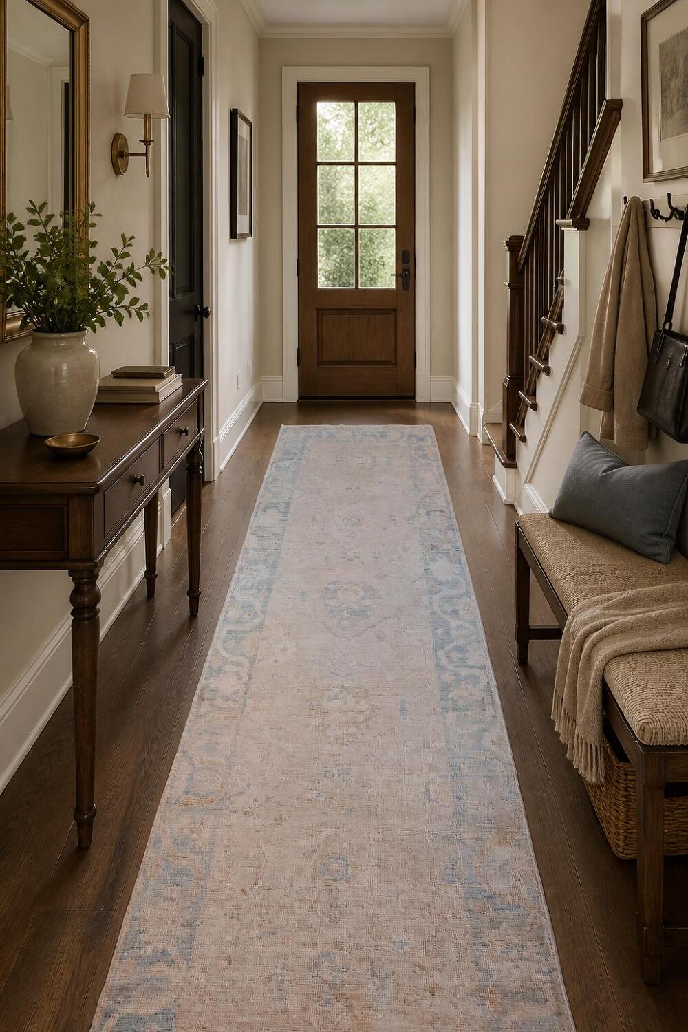 Stunning! Muted Pink Oushak Turkish Runner Wool Rug 3x10