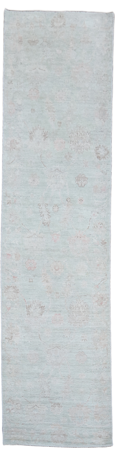 Muted Vegetable Dye Wool Oushak Turkish Runner Rug 3x12