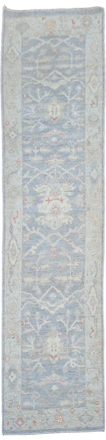 Vegetable Dye Wool Oushak Turkish Runner Rug 2x10