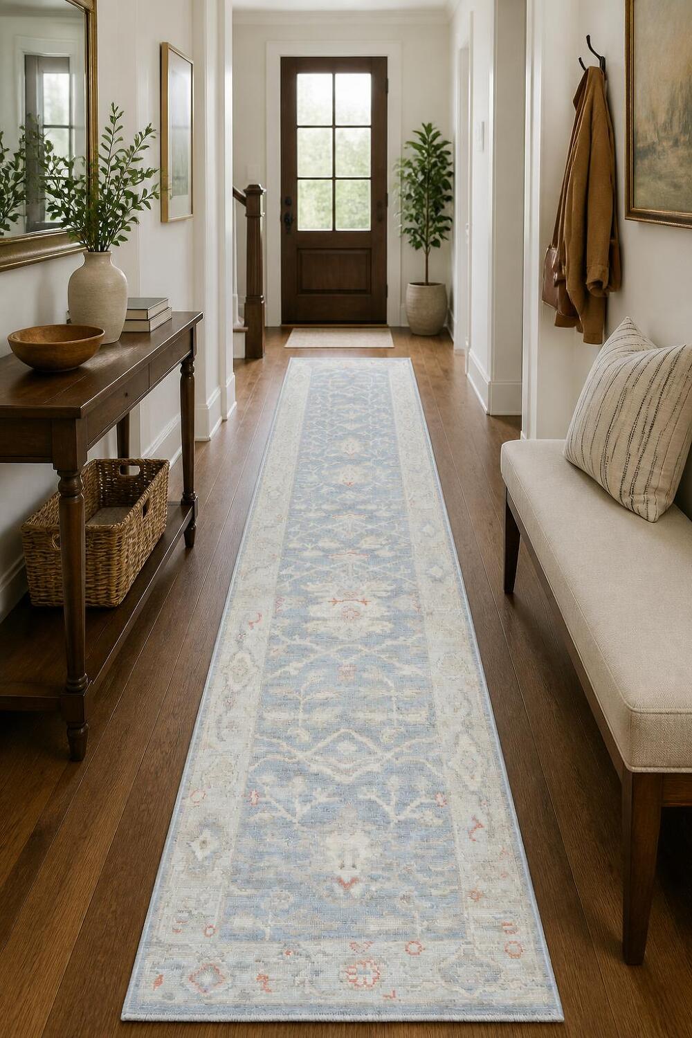 Vegetable Dye Wool Oushak Turkish Runner Rug 2x10