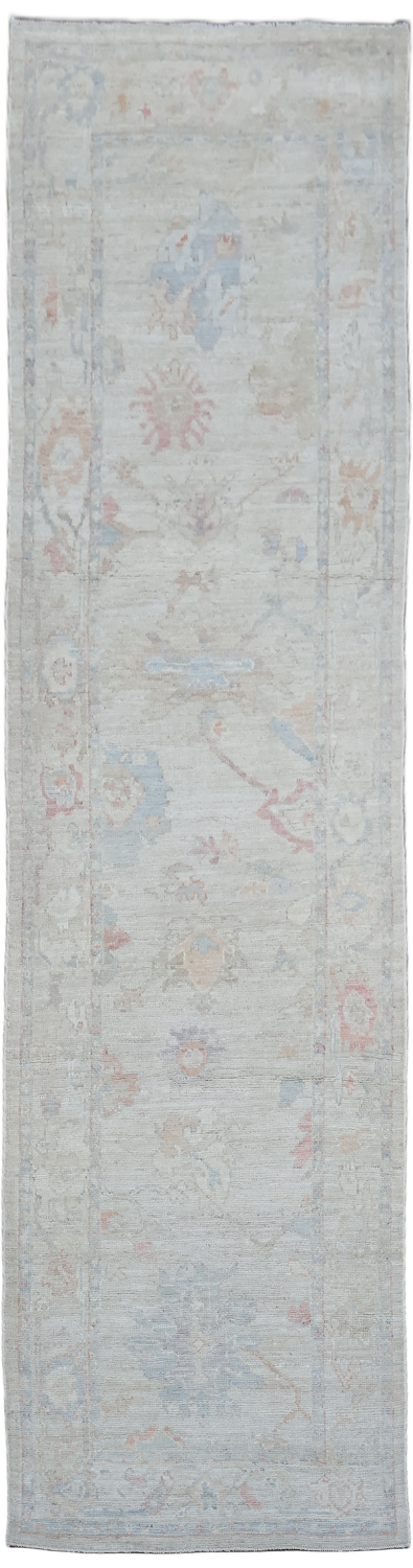 Muted Vegetable Dye Wool Oushak Turkish Runner Rug 3x10