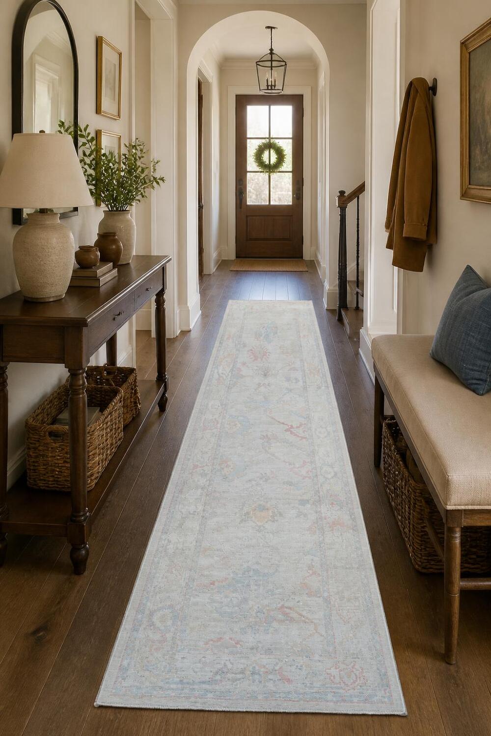 Muted Vegetable Dye Wool Oushak Turkish Runner Rug 3x10