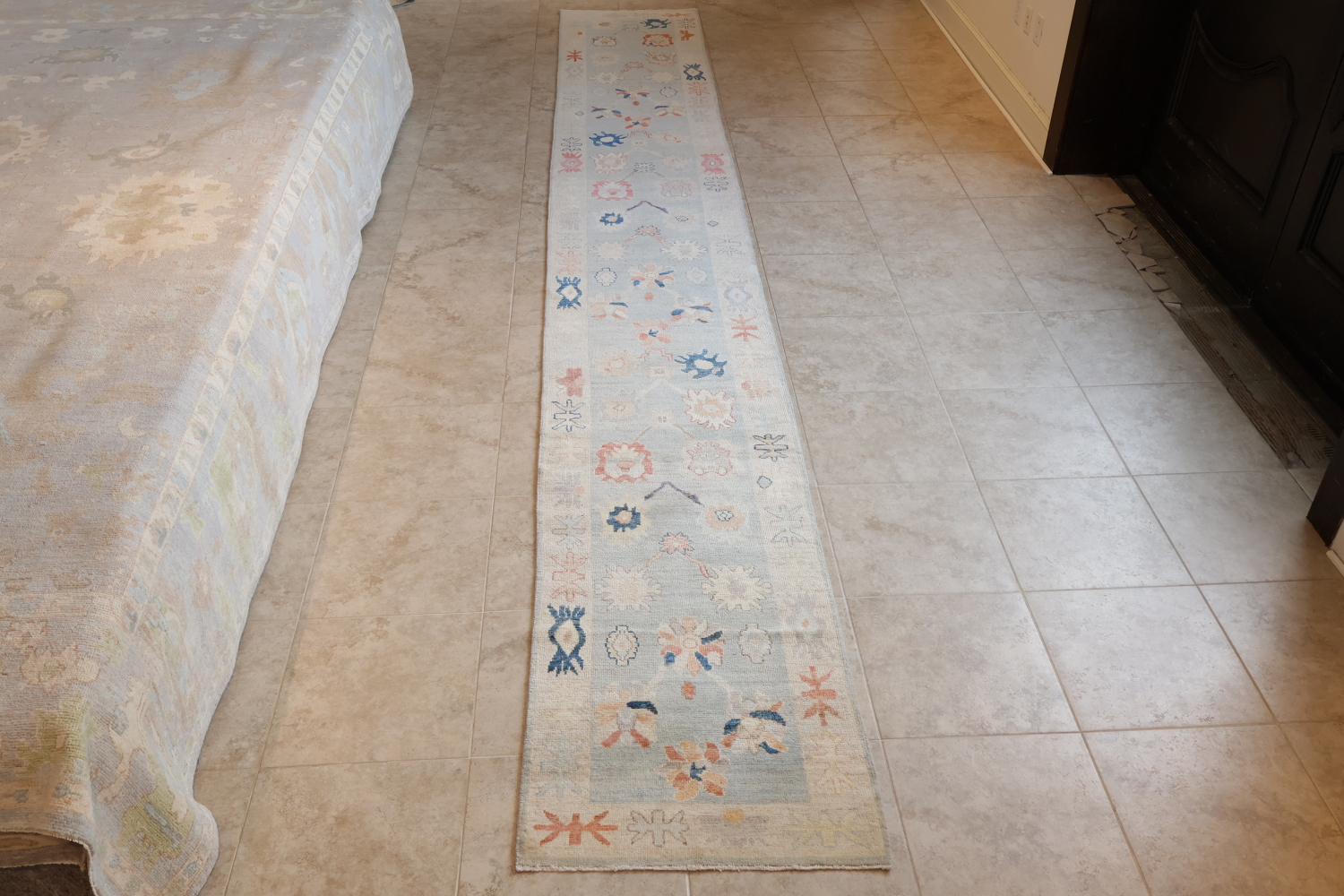 Blue All Over Vegetable Dye Wool Oushak Turkish Runner Rug 3x19