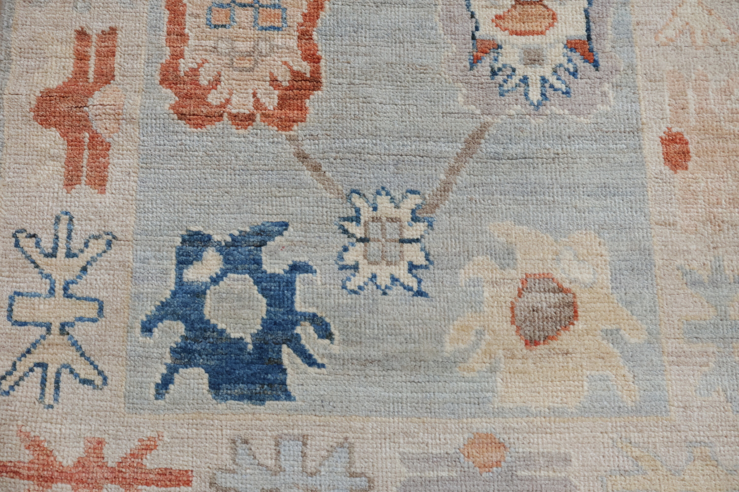 Blue All Over Vegetable Dye Wool Oushak Turkish Runner Rug 3x19