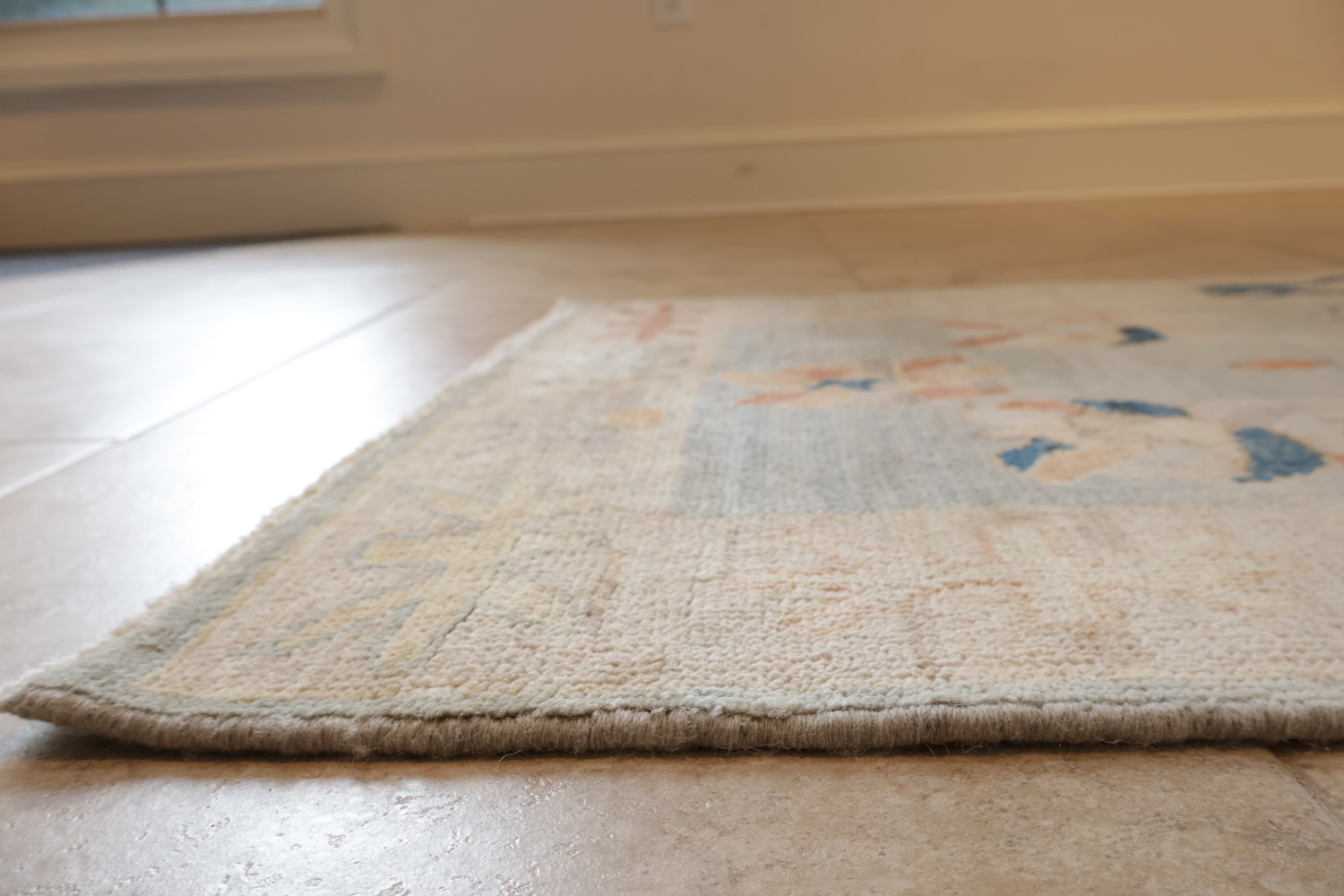 Blue All Over Vegetable Dye Wool Oushak Turkish Runner Rug 3x19
