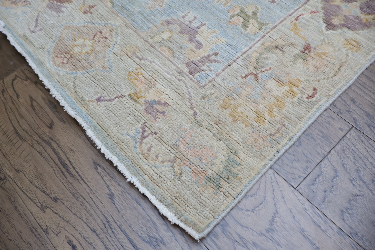 Blue Vegetable Dye Wool Oushak Turkish Runner Rug 3x8