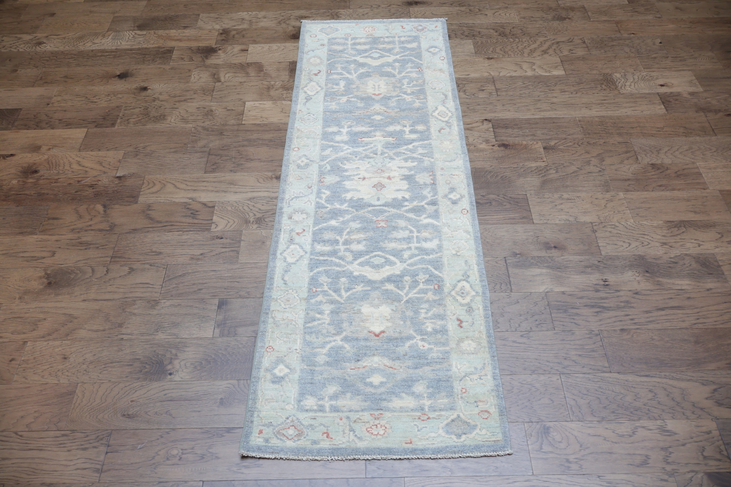 Mute Vegetable Dye Wool Oushak Turkish Runner Rug 3x8