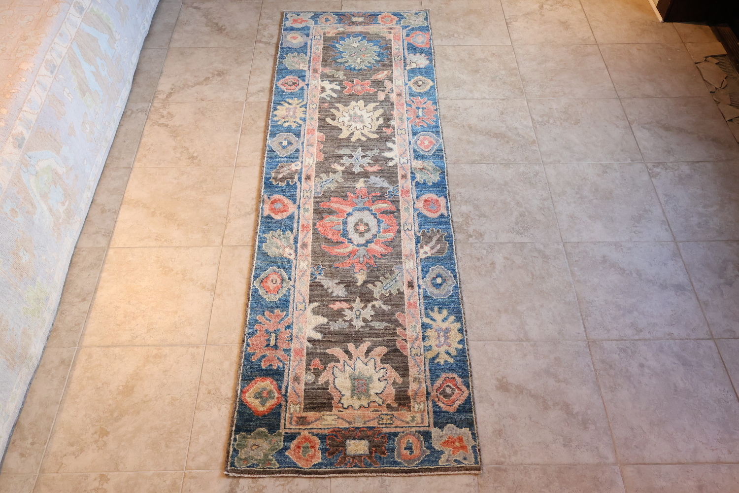 Brown Vegetables Dye Wool Oushak Turkish Runner Rug 3x9