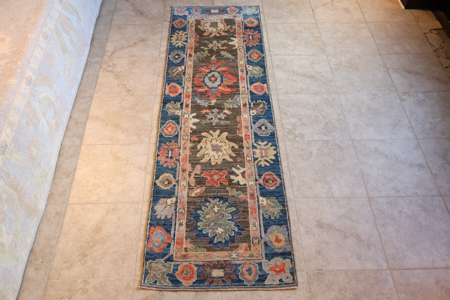 Brown Vegetables Dye Wool Oushak Turkish Runner Rug 3x9
