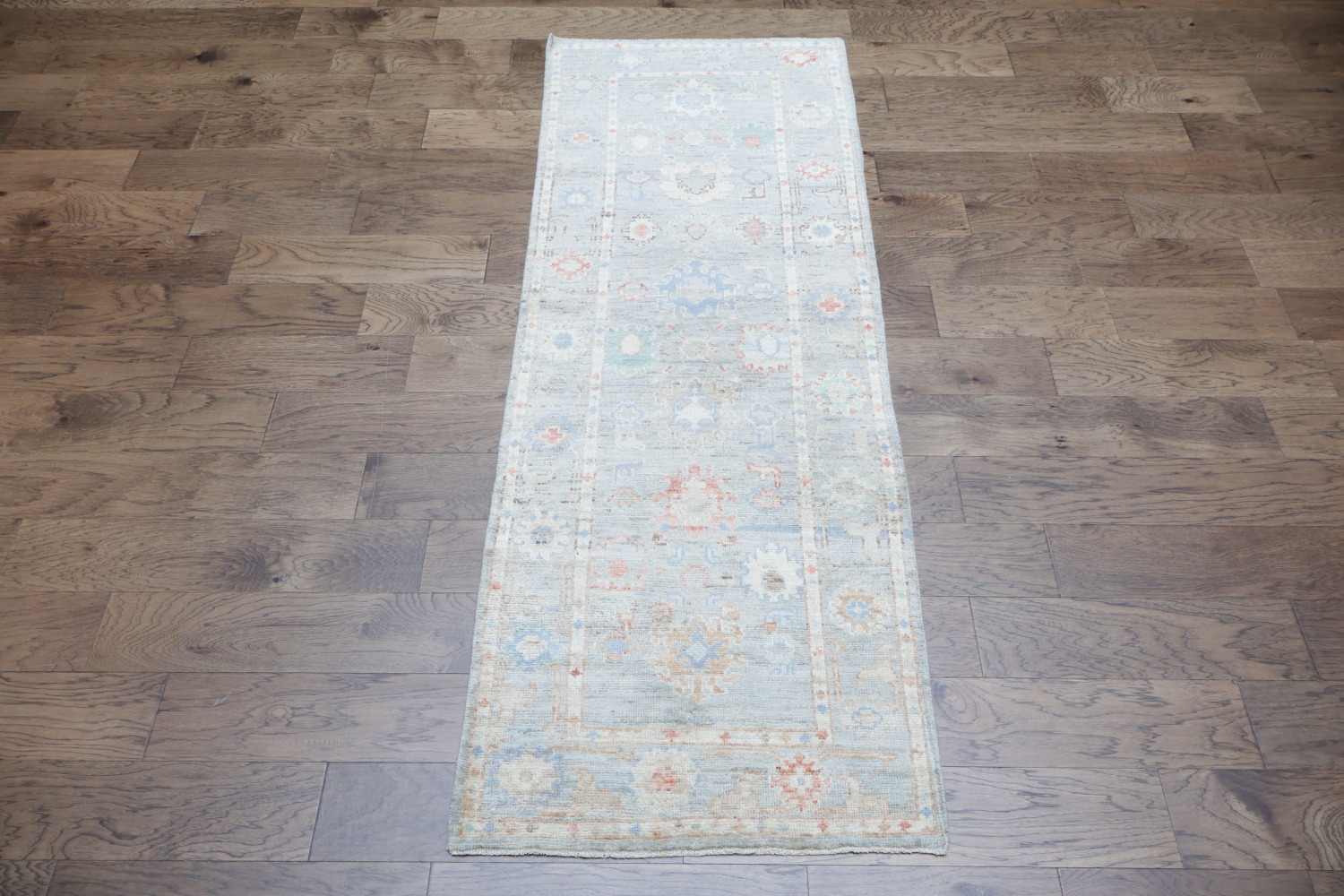 Vegetable Dye Muted Wool Oushak Turkish Runner Rug 3x8