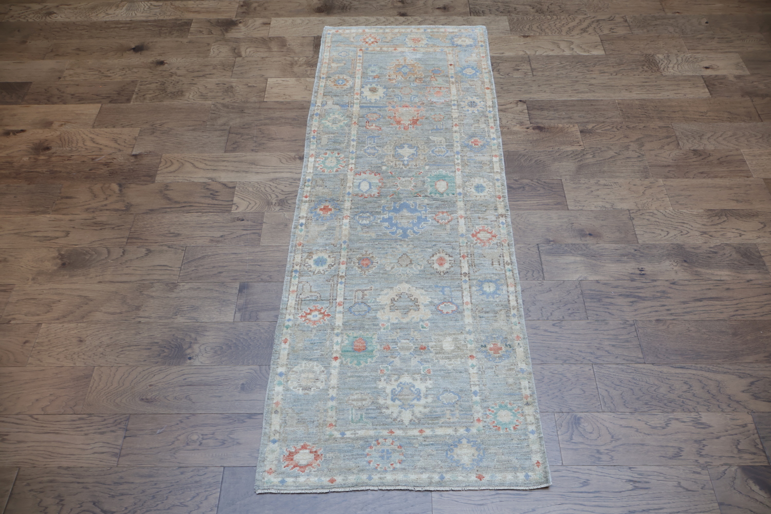 Vegetable Dye Muted Wool Oushak Turkish Runner Rug 3x8