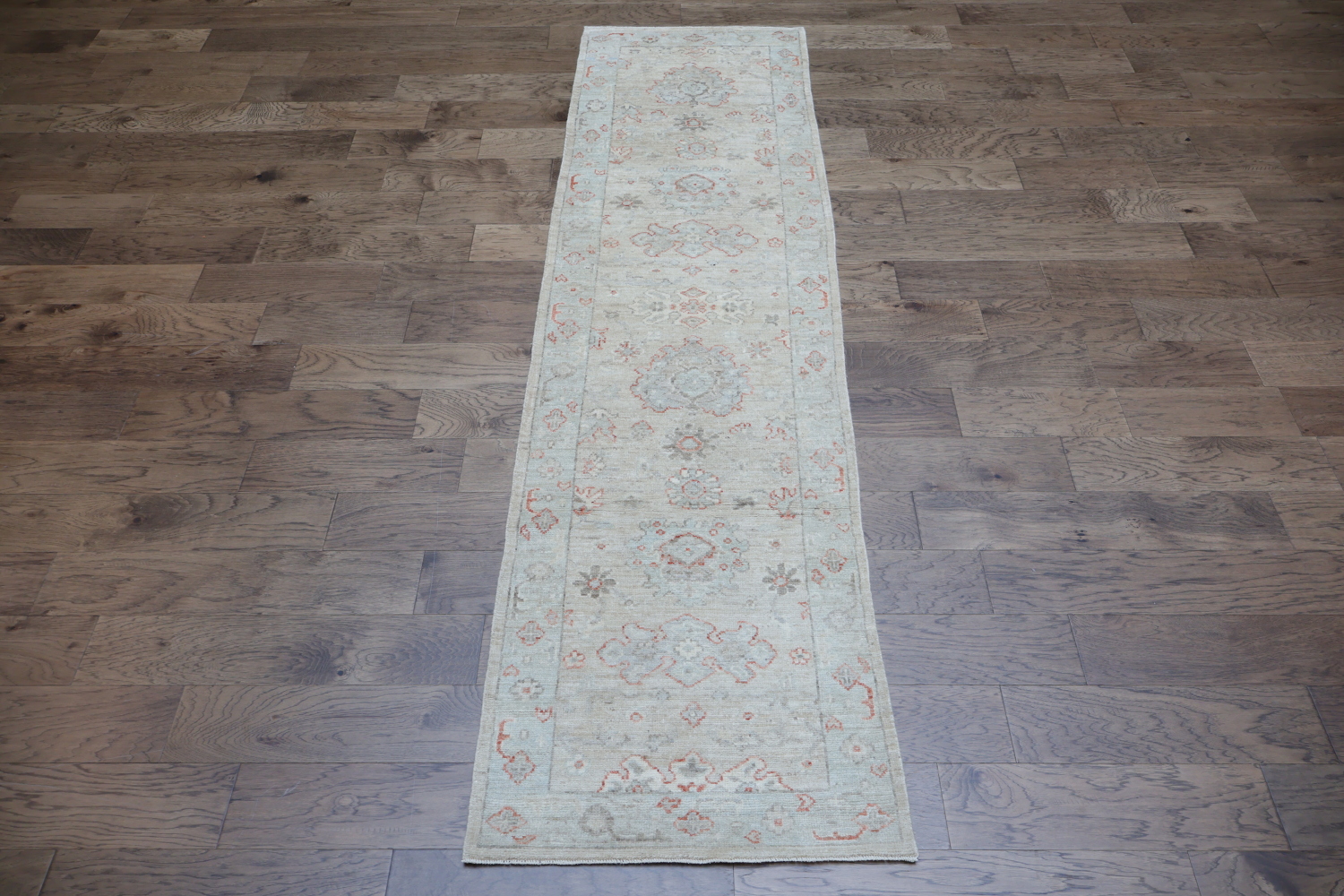 Muted Vegetable Dye Wool Oushak Turkish Runner Rug 3x10