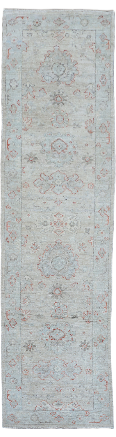 Muted Vegetable Dye Wool Oushak Turkish Runner Rug 3x10