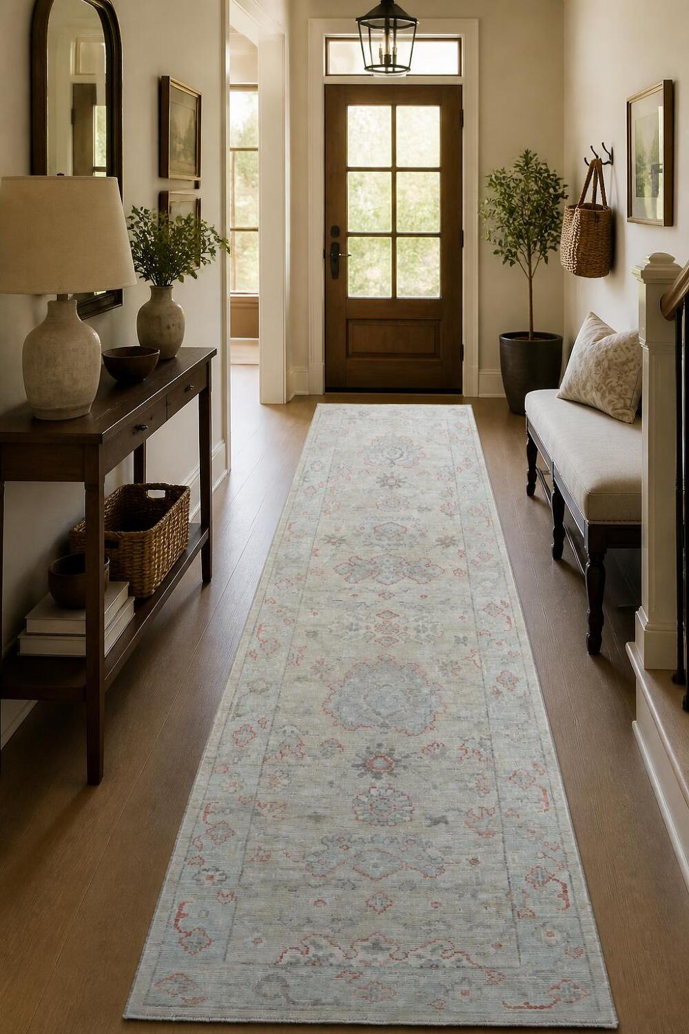 Muted Vegetable Dye Wool Oushak Turkish Runner Rug 3x10