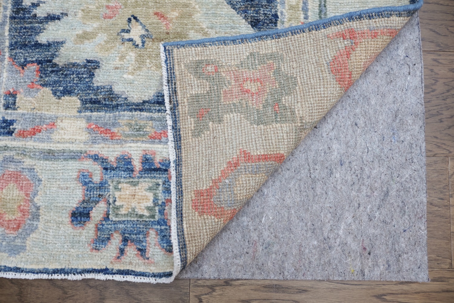 Blue Vegetable Dye Wool Oushak Turkish Runner Rug 3x9