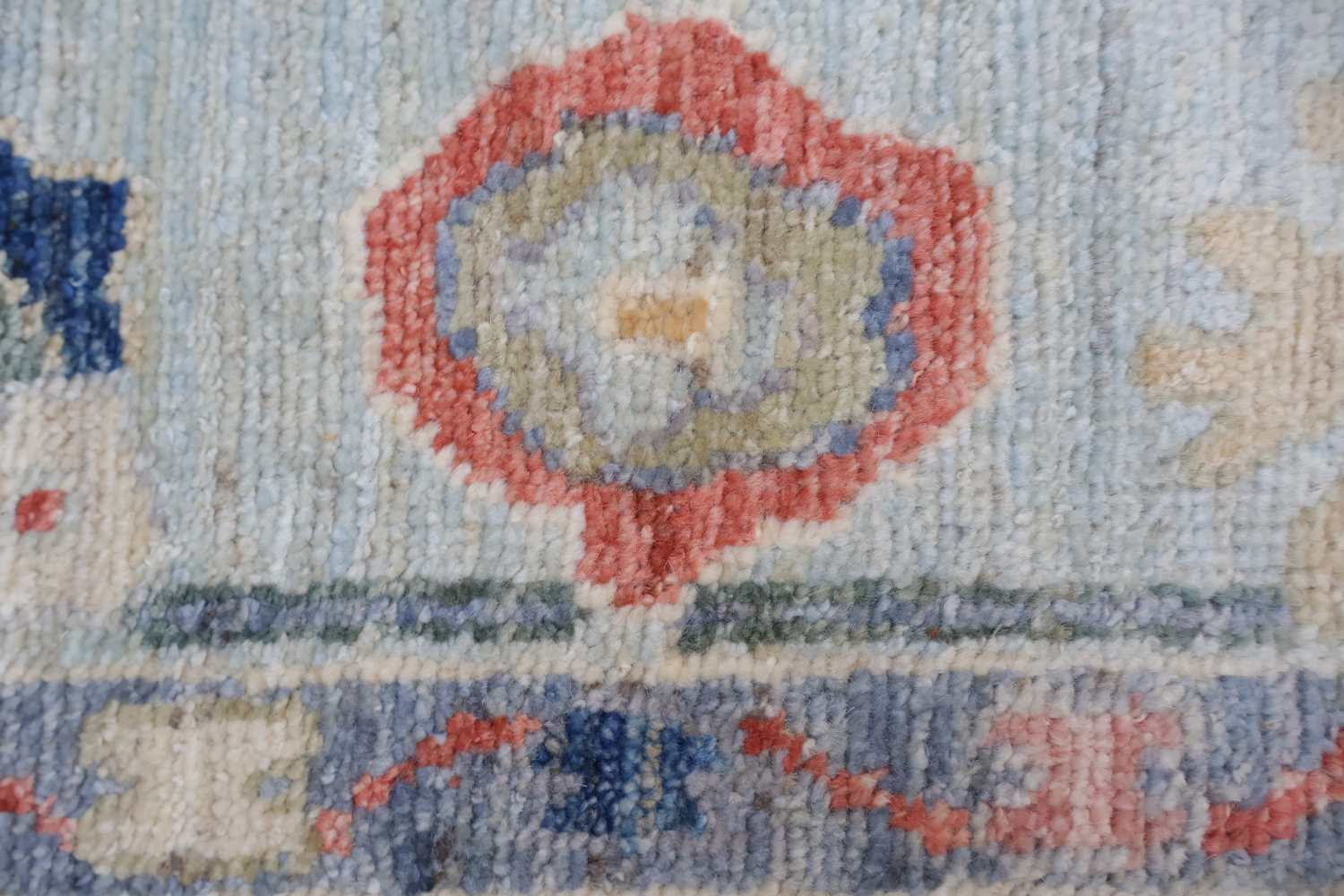 Blue Vegetable Dye Wool Oushak Turkish Runner Rug 3x9