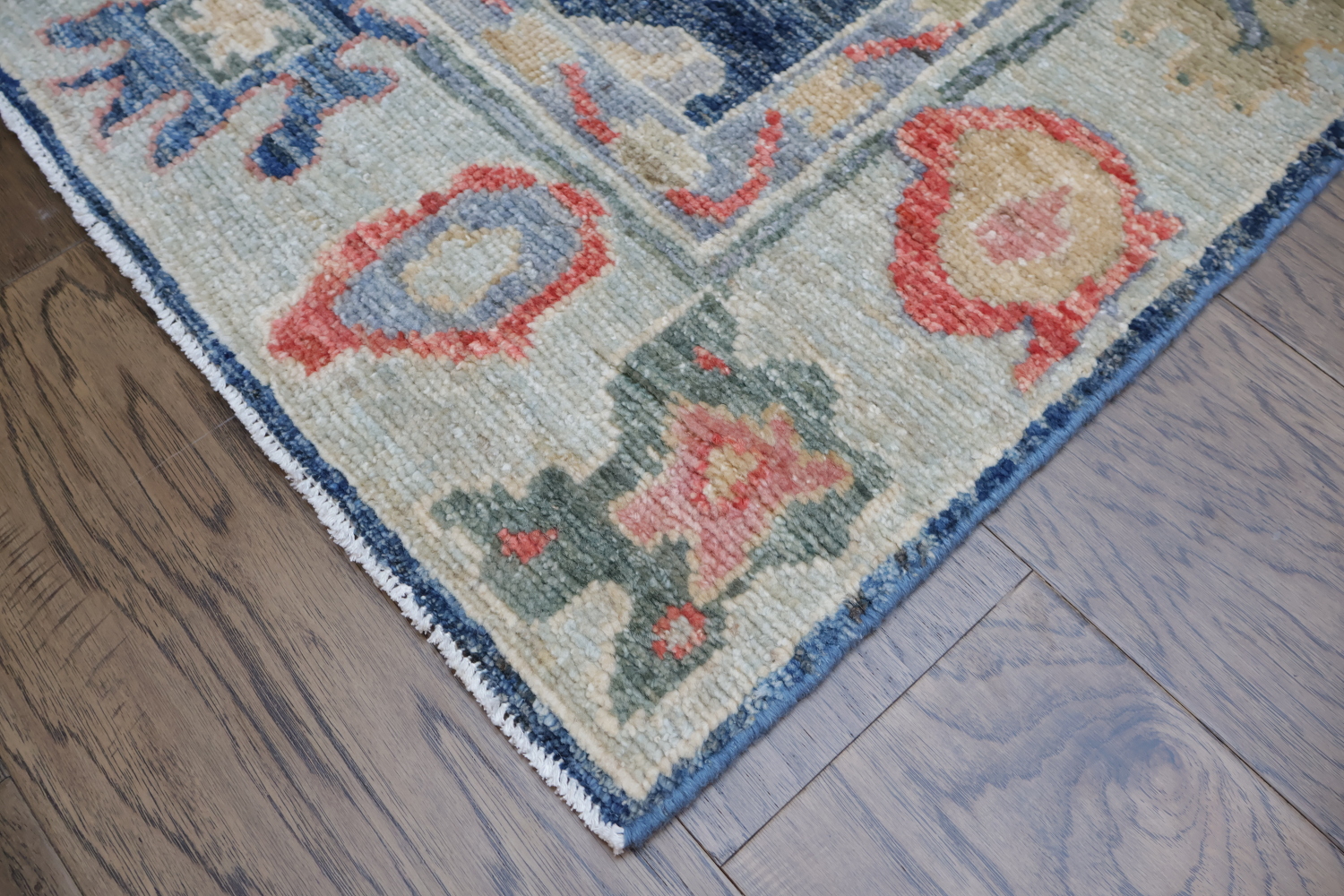 Blue Vegetable Dye Wool Oushak Turkish Runner Rug 3x9