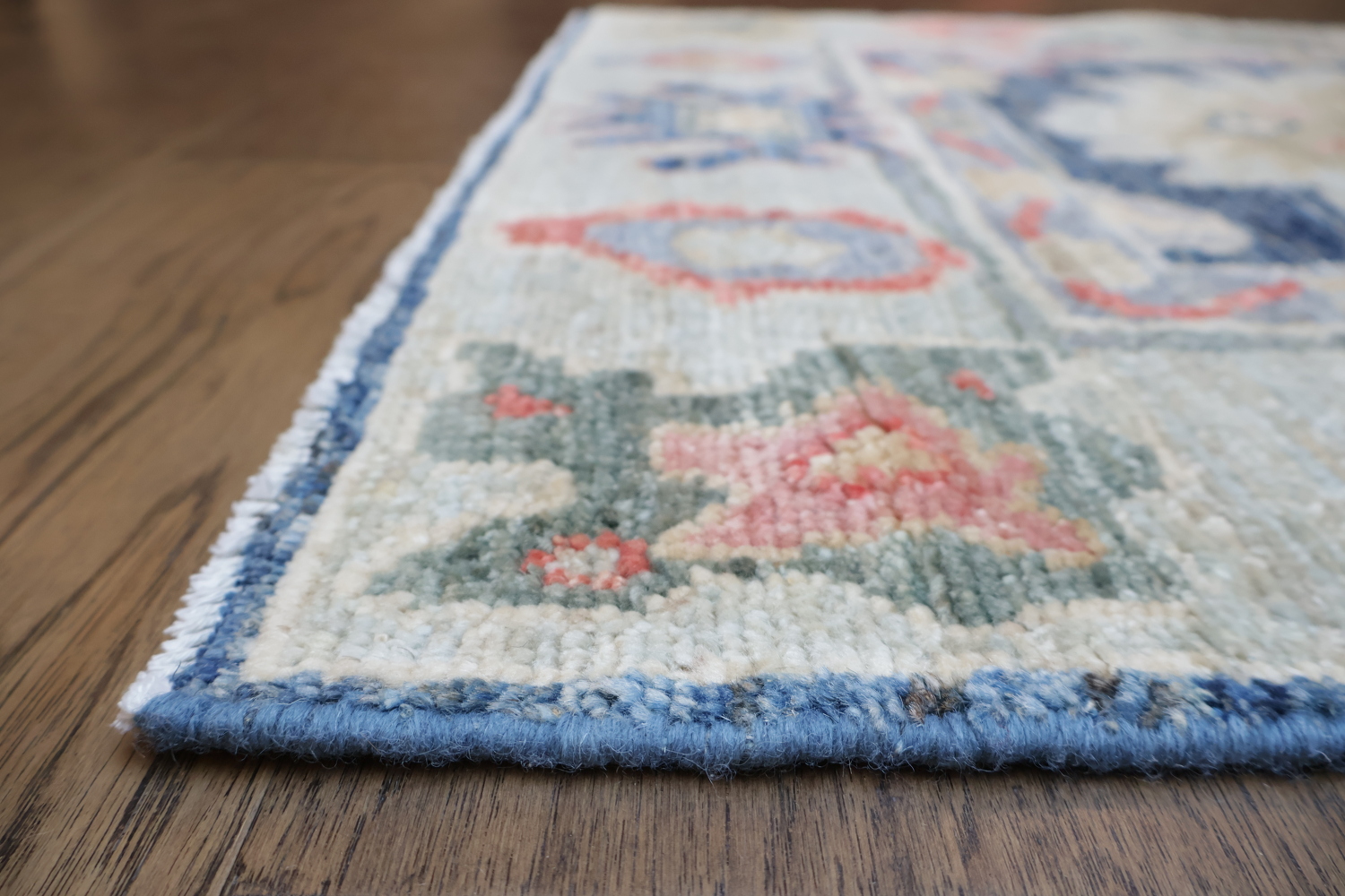Blue Vegetable Dye Wool Oushak Turkish Runner Rug 3x9
