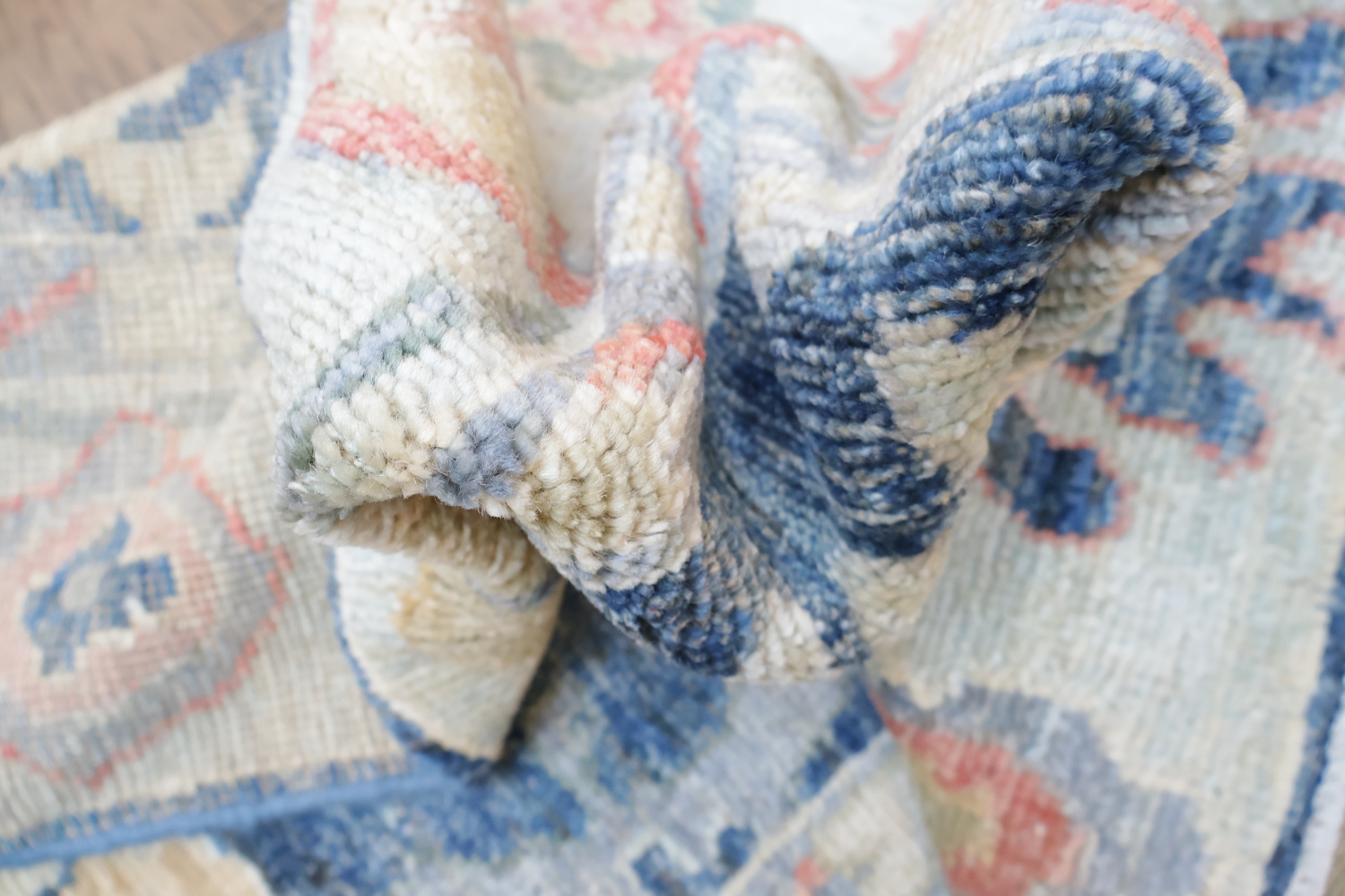 Blue Vegetable Dye Wool Oushak Turkish Runner Rug 3x9
